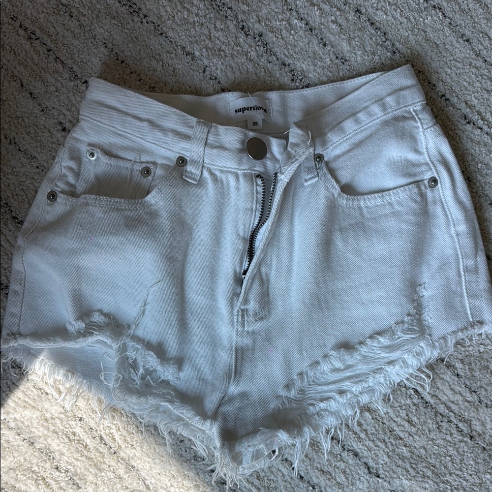 superdown White Frayed Jean Shorts
